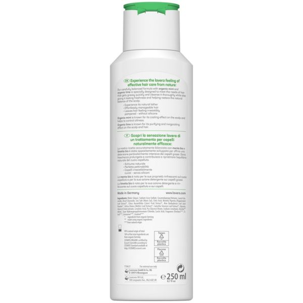 lavera Шампоан Freshness & Balance 250 мл снимка на продукт в гръб с етикет