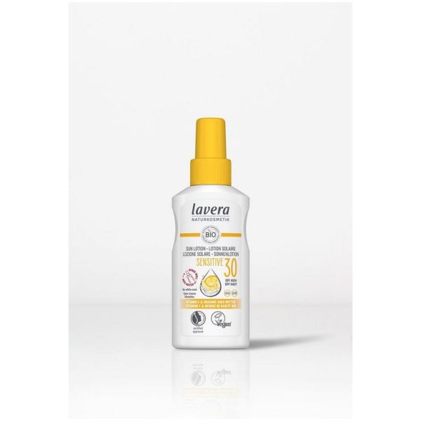 lavera Слънцезащитен лосион за лице и тяло Sensitive SPF 30 централен изглед на сив фон